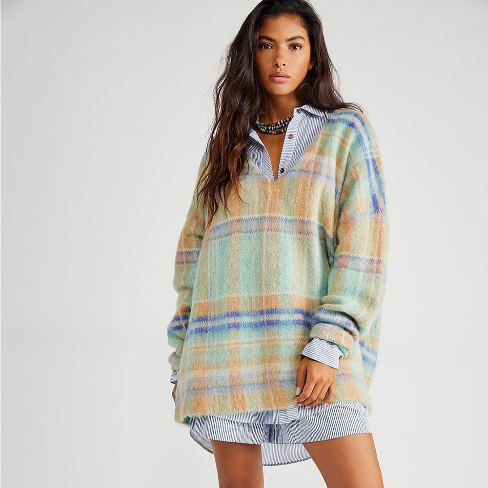Free People Primrose Plaid Tunic Sweater